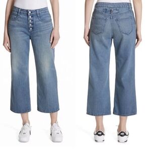 A.L.C. Montag Exposed Button Fly Medium Blue Wash Wide Leg Cropped Jeans Size 12